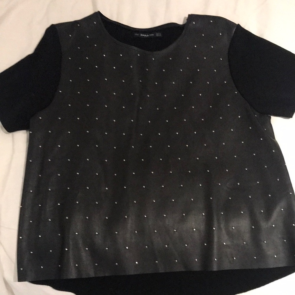 Chic Black and Gray Studded Blouse